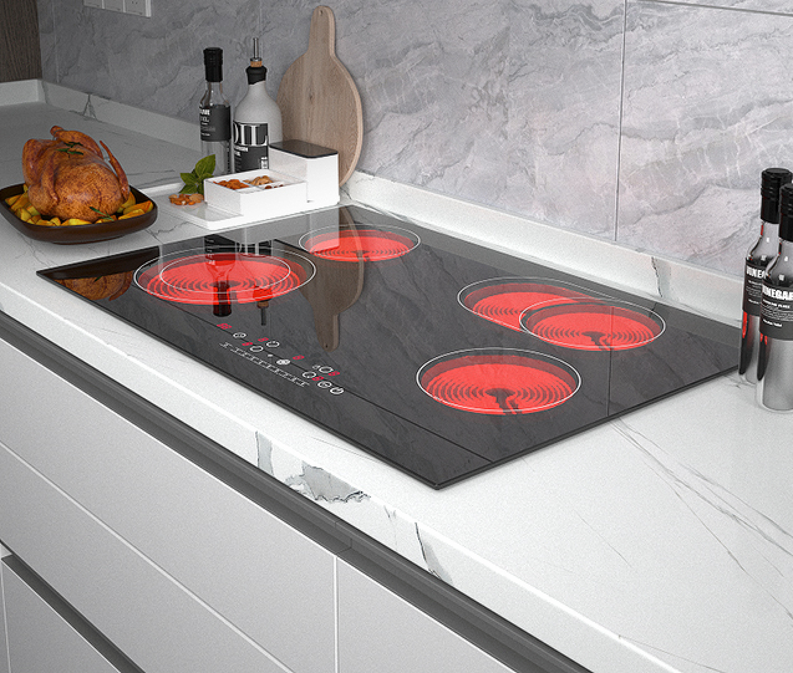 Four-burner induction cooker in a high-end open kitchen
